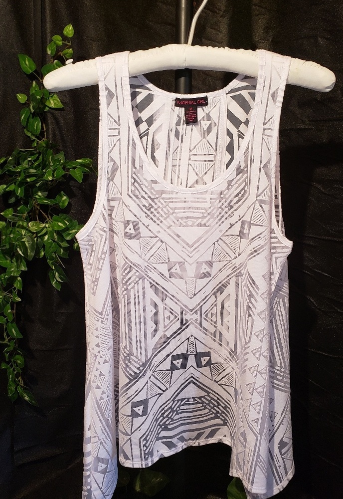 White "Material Girl" Semi-sheer tank top. SIZE M